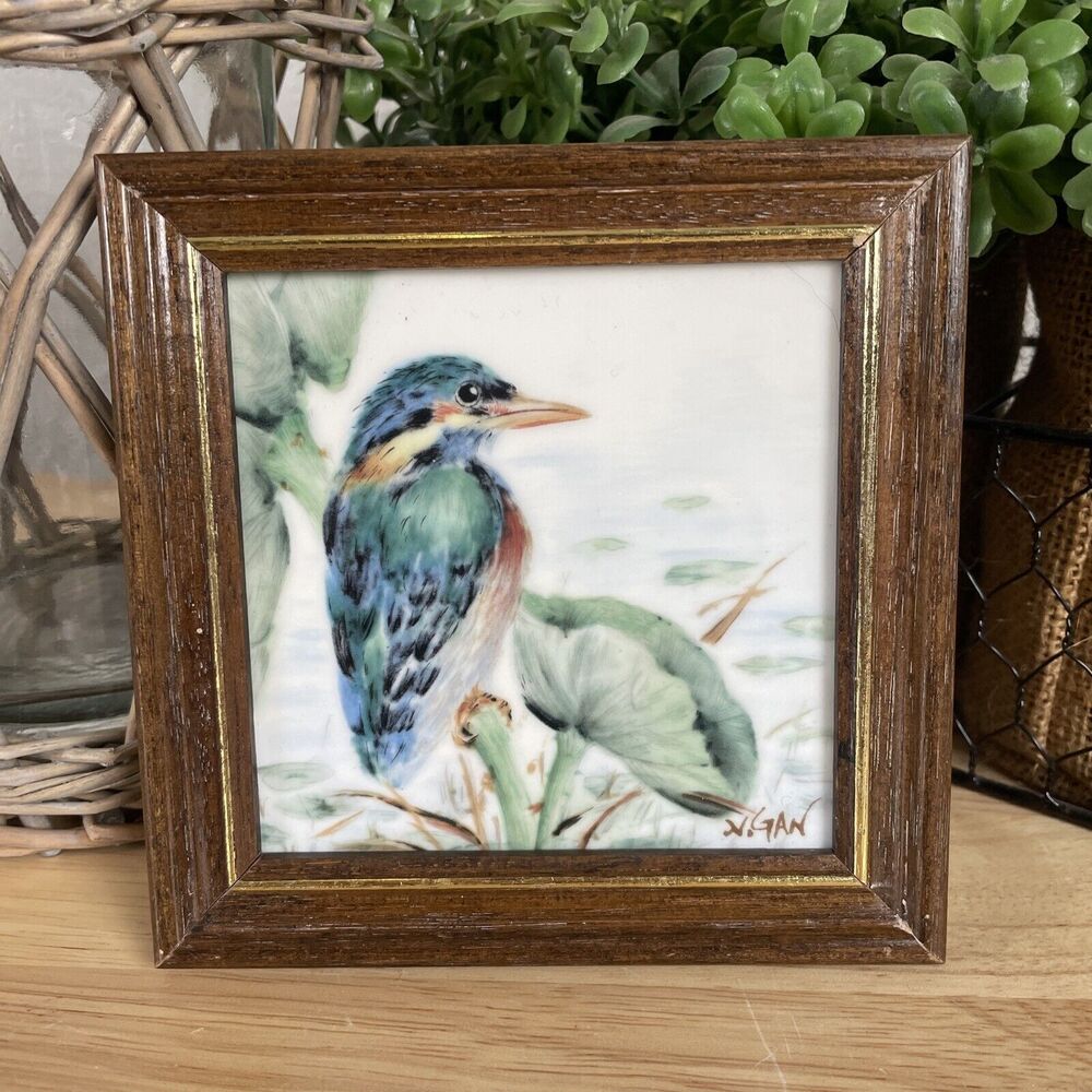 Singapore Airlines Exclusive Nancy Gan Kingfisher Framed Wall Tile Painting EUC